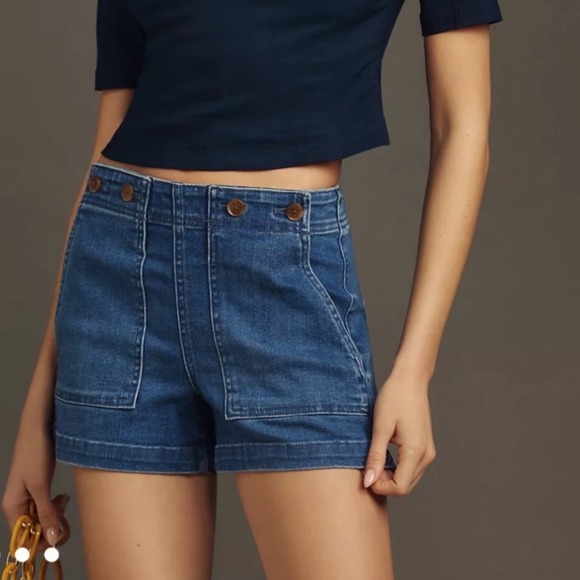 Pilcro Pants - Anthropologie Pilcro The Kit High Rise Cinch Back Denim Sailor Shorts Blue 26